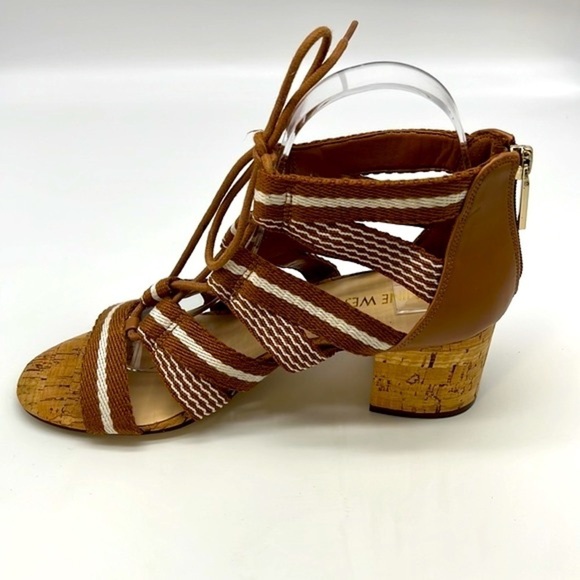 Nine West - Ghobio Nautical Style Brown & White Lace Up Block Cork Heels SZ 7.5 - Picture 6 of 14